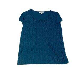 Liz Claiborne Women Blouse XL Blue Knit Short Sleeve Round Neck #61